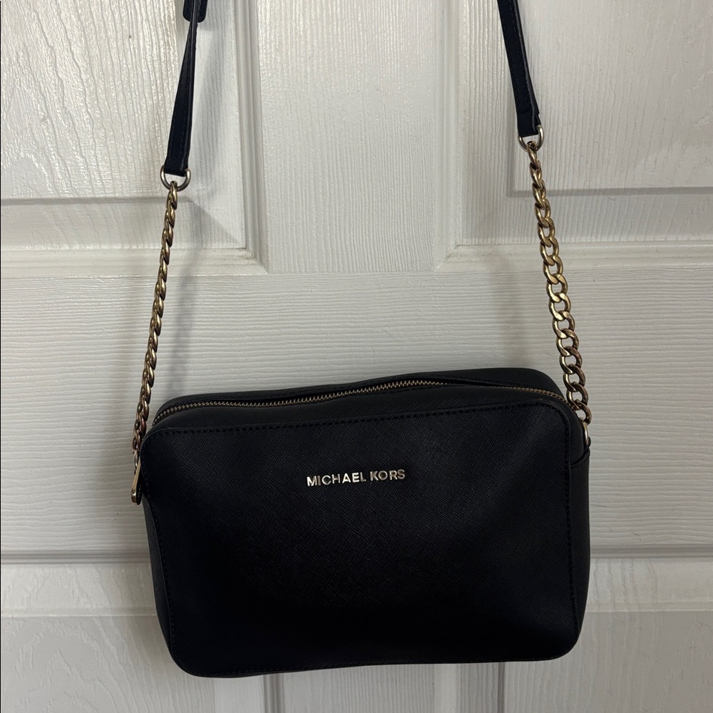Michael Kors Jet Set black crossbody gold hardware
